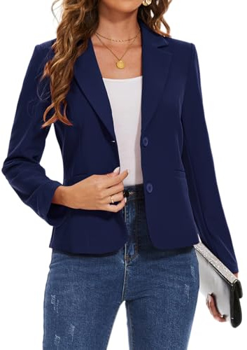 Kyzoeyou Women Long Sleeve Suit Blazer Jackets 2 Buttons Outerwear Single Welted Pockets (Navy S)
