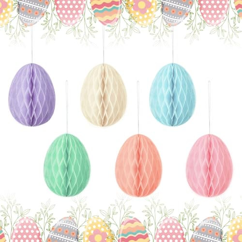 MALNDTK 6 Stück 6 Farben Ostereier Wabenbälle zum Aufhängen, Bunte Ostereier Papier Osterdeko Dekoration,Wabendekoration Geeignet für Ostern Ostersträuße und Osterdekoration,Ideal zum Ostern