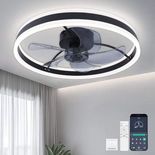 Oraymin Deckenlampe mit Ventilator, Reversible LED Deckenventilator mit Fernbedienung und APP Steuerbar, 3000K - 6000K Modern LED Lampe mit Ventilator für Schlafzimmer Wohnzimmer, 50CM