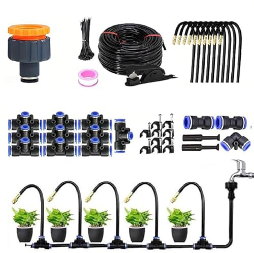 360° Gebogenes Garten-Automatik-Bewässerungssystem, Garden Automatic Irrigation System, Outdoor Nebelsystem für Bauernhof Rasenbewässerung, mit 10M Schlauch und 10 Einstellbarer Metalldüsen