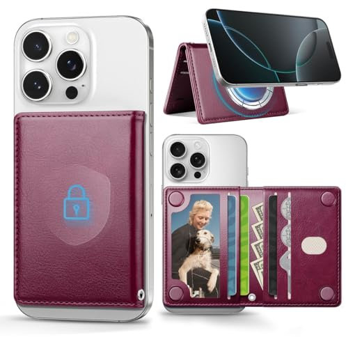 OCASE Portefeuille Magnétique avec 5 Emplacements Cartes, Blocage RFID, Cuir Synthétique pour iPhone Séries 16/15/14/13/12 (Exclu Séries Mini) et Coque per MagSafe - Bourgogne