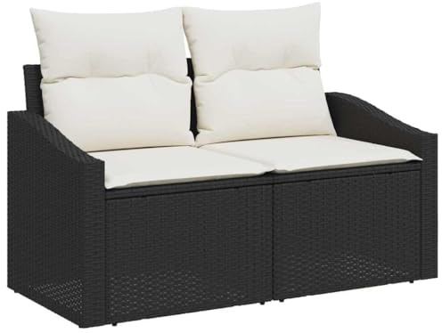vidaXL Garten-Sofa-Set mit Kissen 7 pcs Schwarz Poly Rattan, Modular Sofa-Set für Garten und Terrasse, Robuste Lounge-Möbel, Verstellbare Füße, Rechteckig, Sitzlösung