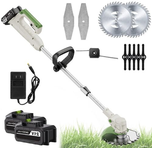 Tondeuse à gazon électrique sans fil, outil de pelouse 3 en 1 avec 2 batteries et lames interchangeables, manche télescopique réglable pour un contrôle professionnel des mauvaises herbes et bordures