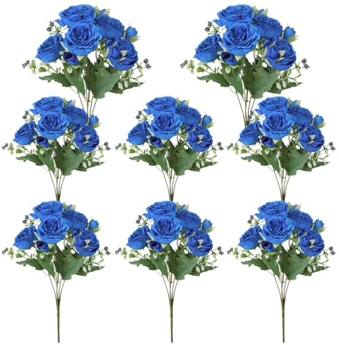 saerryor 8 Pack Royal Blue Artificial Flower Peonies Silk Hydrangea Bouquet | Fake Silk for Bridal Wedding Home Table Decor Reusable Dining Opening Ceremony Birthday Arrangement Faux Floral