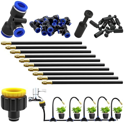 CESFONJER 360° verstellbares Bewässerungssystem Set, automatisches Zerstäubungs Tropfbewässerungsset mit 10 mm Schnellanschlussadapter zur Bewässerung von Rasenterrassen Gartensystemen