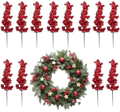 12 Stück Künstliche Rote Beeren Deko Weihnachten, Künstliche Beerenzweige Dekorative Zweige mit Roten Beeren Weihnachtsbeeren Stiel Picks für Weihnachtsbaum DIY Basteln Winter Dekoration