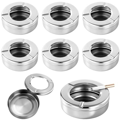 6 Stücke 10cm Metall Aschenbecher mit Deckel Tisch Elegant Aschenbecher für Draussen für Indoor und Outdoor Home Office Party auf Balkon Unterwegs Abnehmbar und Wiederverwendbar Edelstahl Aschenbeche