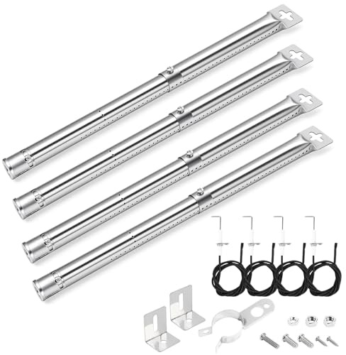 GRISUN Universal Edelstahl Gasgrill Brenner 31–44 cm, kompatibel mit Landmann, Enders, Tepro, Taino, Campingaz, Charbroil, Mr Gardener, Napoleon – 4 Stück Grillbrenner Ersatzteile Set