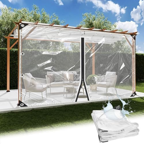 Transparente wasserdichte Schwere Planen-Seitenwände,0,35mm UV-Beständige PVC-Plane,Wasserdicht Regenfest Winddicht,Dauerhafte Klare Große Pergola-Zeltplane,1Zips-1x1.5m/3.3x4.9ft