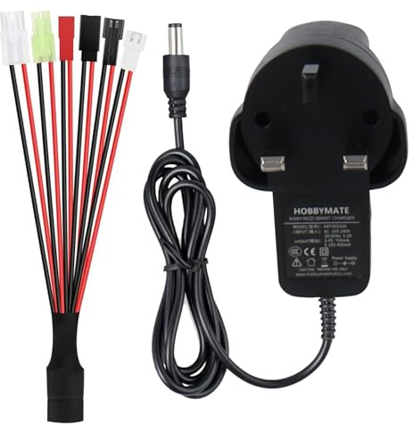 NIMH RC Battery Charger 2.4V 3.6V 4.8V 6V 7.2V 8.4V 9.6V 10.8V 12V With Standard Tamiya/Mini Tamiya/SM 2P/XH/JST/Futaba for NICD RC Boat/Aircraft/Drone/Airsoft, 2-10S RC Car, Charger