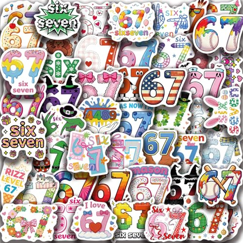 50 Stück Six Seven Sticker,Funny 67 Meme Aufkleber Wasserfeste Vinyl Sticker Graffiti Aufkleber für Laptop Skateboard Koffer Scrapbook Auto Fahrrad Handy