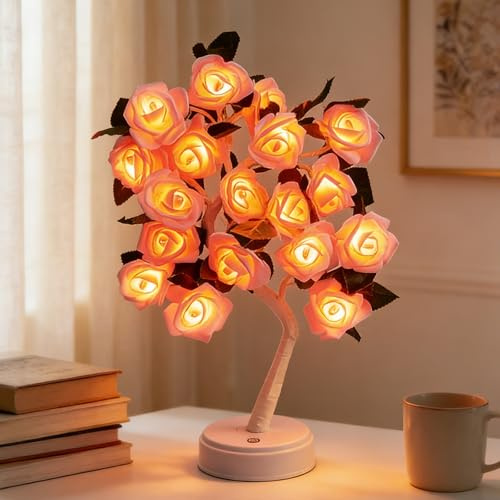 Richaa Lampada a 18 LED a forma di albero di rosa, lampada da tavolo a forma di albero di rosa, graziosa fata luminosa per camera da letto, soggiorno, feste, matrimoni, compleanni, decorazioni