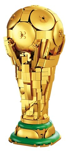 World Soccer Trophy Building Blocks Set for Adults, Golden Footballl Cup Model, Championship Trophy Bricks Kit, Football Fan Collectible Build Toy, Home Office Decor, Gift for Man, Woman, 1075PCS