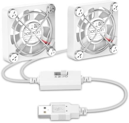 aceyoon Dual 40mm USB Fan 5V Double Mini PC Fans with 3 Speed Control 5500 RPM Computer Cooling Ventilator with Metal Grill for Laptop/TV Box/AV Cabinet/PS4/PS5/Router, White