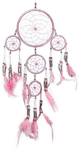 Pink Pineapple Dreamcatcher mit Federn und Silber Perlen: Handgemachter Traumfänger Vielen Farben Erhältlich - Kleine Traumfanger Mit 12 cm Durchmesser und 35 cm Lang (Rosa)