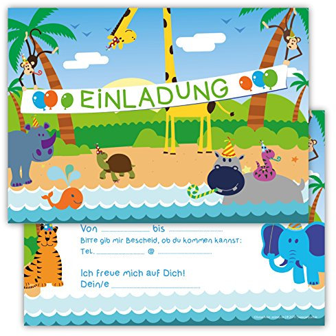 Partycards Einladungskarten Kindergeburtstag Mädchen und Junge, 12 Stck, Postkartenformat A6, Einladungskarten Geburtstag, Einladungskarten Kindergeburtstag Junge