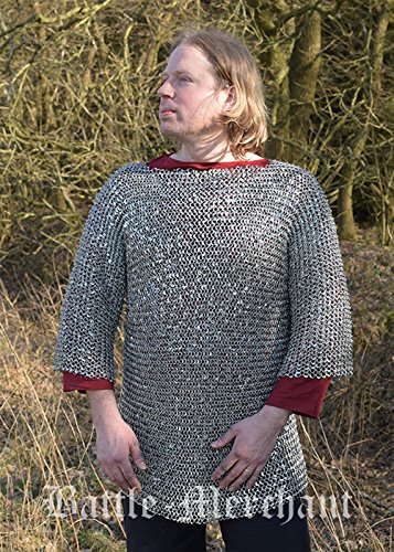 Battle-Merchant Kettenhemd Haubergeon, vernietet, ID 9 mm, verzinkt | Mittelalter Kettenrüstung RRZ, Schaukampf Rüstung, für Reenactment, LARP & Historische Darstellungen, Schaukampftauglich