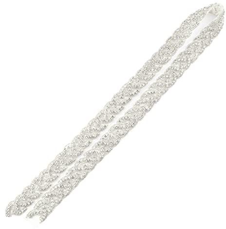 ShinyBeauty Hochzeit Schärpe Strass Applique Trim Strass Applique für Hochzeitskleid (Silber-027)