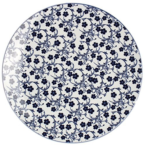 Ritzenhoff & Breker Speiseteller Royal Sakura, Ø 26.5 cm, Runder Essteller aus Porzellan, Orientalisches Dekor, Spülmaschinenfest & Mikrowellengeeignet, Blau-Weiß