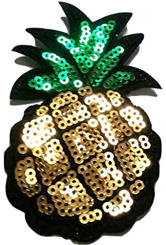 Strass Glitzer Aufnäher Aufbügler Bügelbilder Iron on Patches Applikation mit Pailletten für Kleider Frauen zum aufbügeln Ananas 8 x 5 cm