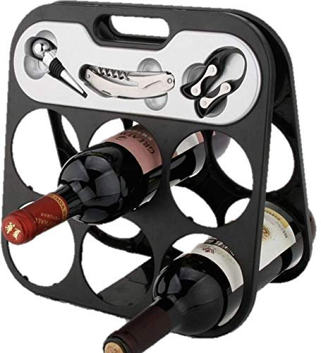 RTA Weinregal für 6 Flaschen, mit Korkenzieher, Weinverschluss und Folienschneider, Schwarz