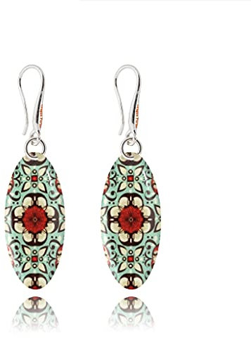 Classy Flower Design Dangle Earrings for Women, Delicate Oval Jewellery (Style 14 - Burgundy Grey)