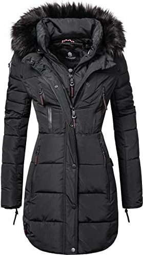 MARIKOO Damen Winter Mantel Steppmantel Moonshine Schwarz Gr. XL