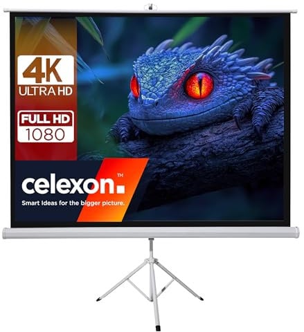 celexon Basic Écran de Projection trépied 120 | 220x220 cm 1:1 | Écran Mobile transportable 4K, Full-HD | écran trépied pour présentations Home Cinéma & Bureau | Montage Rapide en 3 étapes