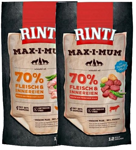 RINTI MAX-I-MUM Huhn | Hunde Trockenfutter | 1x12 kg | 70 % Fleisch & Innereien | ohne Getreide