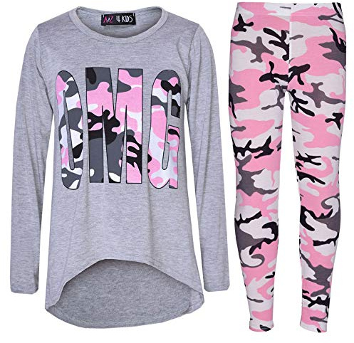 A2Z 4 Kids Girls OMG Camouflage 3/4 Sleeves Trendy T Shirt Lightweight Comfortable Tops Legging Set For Girls Age 7-13 Years