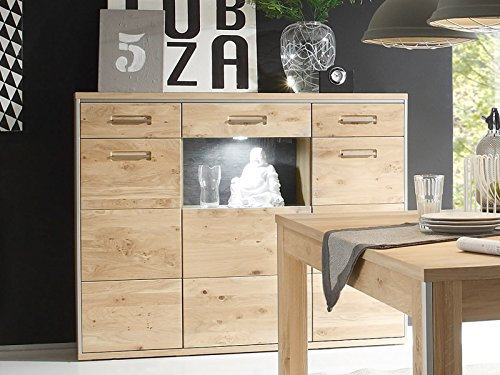 möbelando Highboard Anrichte Standschrank Vitrinenschrank Kommode Schrank Medina I inklusive Beleuchtung