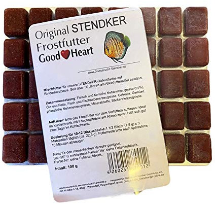 Frostfutter Sparpaket 50 x Stendker GoodHeart Diskusfutter Diskus Frost Futter Rinderherz 100g Blister + 100g Beef - Lover Granulat Gratis dazu