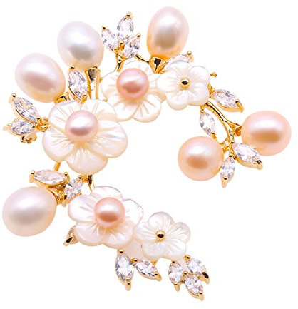 JYX Broche à fleurs avec perles d’eau douce - 8,5 x 10 mm