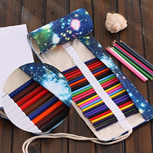 Asnlove Retro Pencil Wrap Roll up Holder Rollentasche Federmappe Schlamperrolle Mäppchen Bleistiftkasten für 72 Löcher Farbige Stifte für Buntstift aus Canvas für Make up/Schule/Büro/Kunst