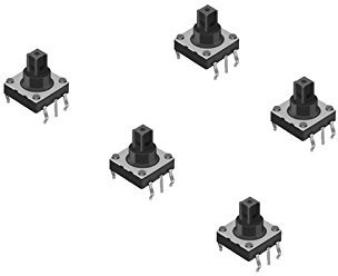 5 interruptores táctiles momentáneos de 10 x 10 mm, 6 pines, 5 vías.