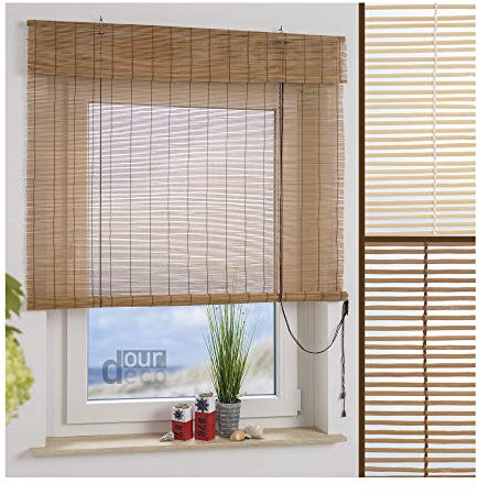 ourdeco® Bambusrollo / 80 x 160 cm (Breite x Höhe) Kirschbaum/lichtdurchlässig/optional Klemmen und Montage ohne Bohren/Decken- und Wandmontage gebohrt