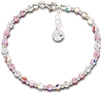 Schöner-SD Feines Armband 4mm Kristallperlen 925 Silber Light Rose rosa