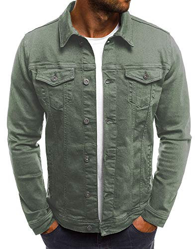 Xmiral Herren Jeansjacke Mantel Knopf Einfarbig Vintage Dünne Oberteile sweatjacke (XL,Armeegrün)