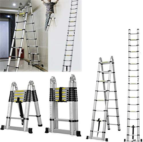Klappleiter, 1,9 m + 1,9 m, 3,8 m, A-Rahmen, Aluminiumlegierung, gerade einteilige Leiter, Teleskop-Verlängerung, tragbar, doppelseitig, 150 kg maximale Kapazität