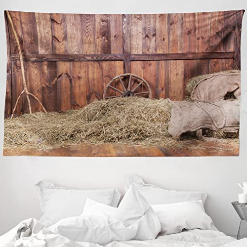 ABAKUHAUS Wagenrad Wandteppich und Tagesdecke, Old Stable aus Weiches Mikrofaser Stoff Waschbar ohne Verblassen Digitaldruck, 230 x 140 cm, Braun Sand