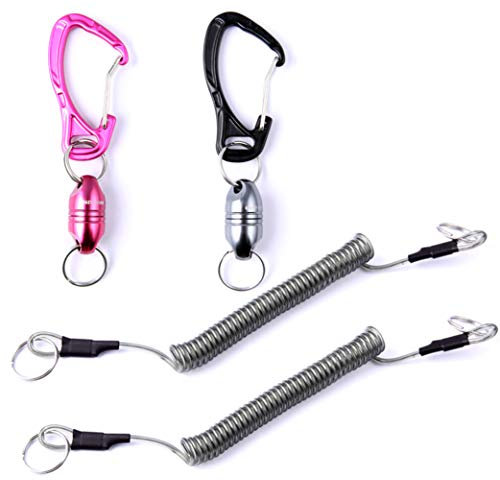 CRAZY SHARK Set mit 2 stärksten magnetischen Netz-Release-Halterungen mit Spule zum Fliegenfischen (pink-grau).