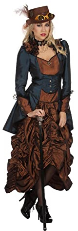 shoperama Steampunk Kleid Braun/Blau Damen-Kostüm Burning Man viktorianisch Industrial Retro-Futurismus hochwertig
