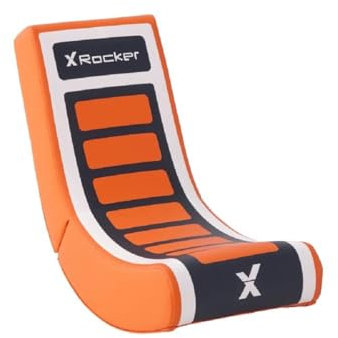 X-Rocker Chaise de Jeu vidéo Rocker Floor pour Enfants, siège de Jeu Junior Bas Pliable, Orange et Bleu en Simili Cuir – édition Grid