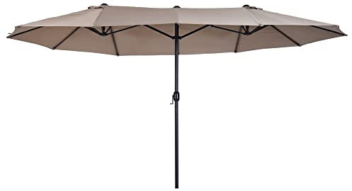 Outsunny Ombrellone da Giardino Doppio 460x270cm, Ombrellone da Esterno con Apertura a Manovella, Base a Croce e Zavorra, Acciaio e Poliestere Caffè