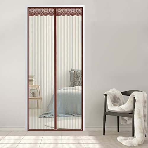 AMZERO Fliegengitter Tür Magnetisch Balkontür, 85x210cm Insektenschutz Fliegennetz Ohne Bohren für Balkontür Wohnzimmer Terrassentür, Brown