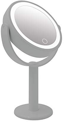 Anika 67039 LED Vanity Mirror | Bathroom/Makeup/Bedroom Mirror | 360° Swivel Rotation | 5 x Magnification | Grey Colour | Battery Operated | 31cm x 18.5cm x 10.5cm