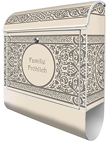 banjado® Design Briefkasten personalisiert mit Keltischer Knoten 38,5x46,5x13cm & 2 Schlüssel - Briefkasten Stahl weiß mit Zeitungsfach pulverbeschichtet - Postkasten A4 Einwurf inkl. Montagematerial