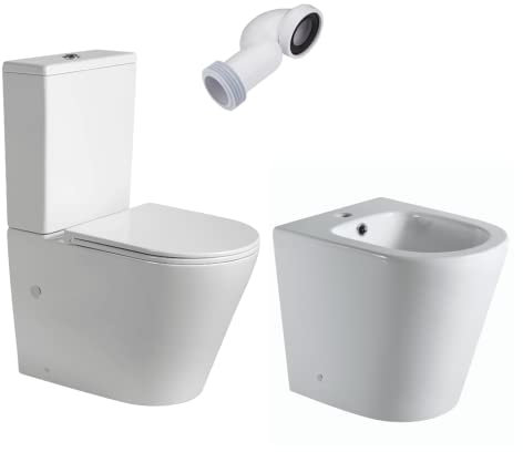 Pack Inodoro Completo Redondo de Fondo Reducido con Cisterna y Tapa Extrafina con Caída Amortiguada + Bidet a Suelo de Baño Redondo