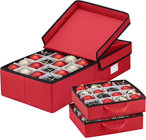 Premium Christmas Bauble Storage Box With Dividers - 64 Compartment Xmas Ornament Storage Box - Designed for Delicate Christmas Decorations & Baubles - Tear Proof 600D Oxford Fabric - 5 Year Warranty