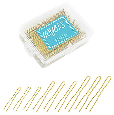 Hoyols U-förmige Haarnadeln, Blond, verschiedene Größen, U-Form, Bobby-Pins, Metall, gebogene, lockige Dutt-Clips, Haarnadel, 150 Stück, Großpackung (Blond)